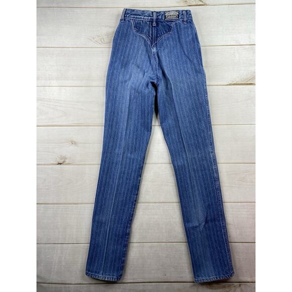 Vtg Rocky Mountain Rockies Jeans 26/3 Pinstripe Western USA Made Hi Rise Darted - Picture 6 of 12
